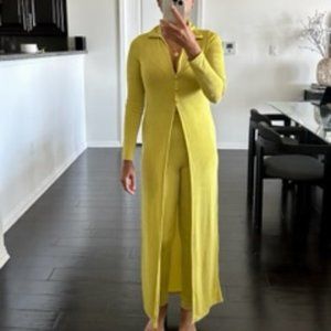 Chartreuse Two 2 Piece Long Top and Pants Set